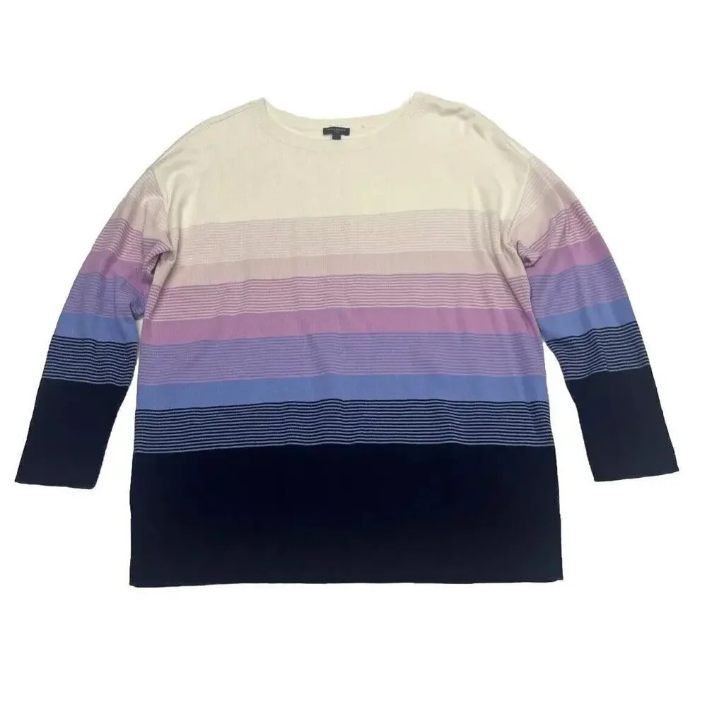 Talbots Plus Size X OX Knit White Pastel striped cotton blend Pullover Sweater